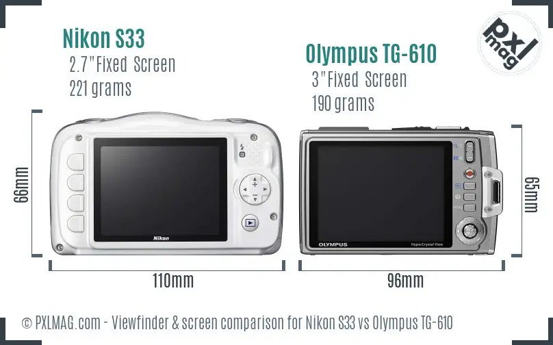 Nikon S33 vs Olympus TG-610 Screen and Viewfinder comparison