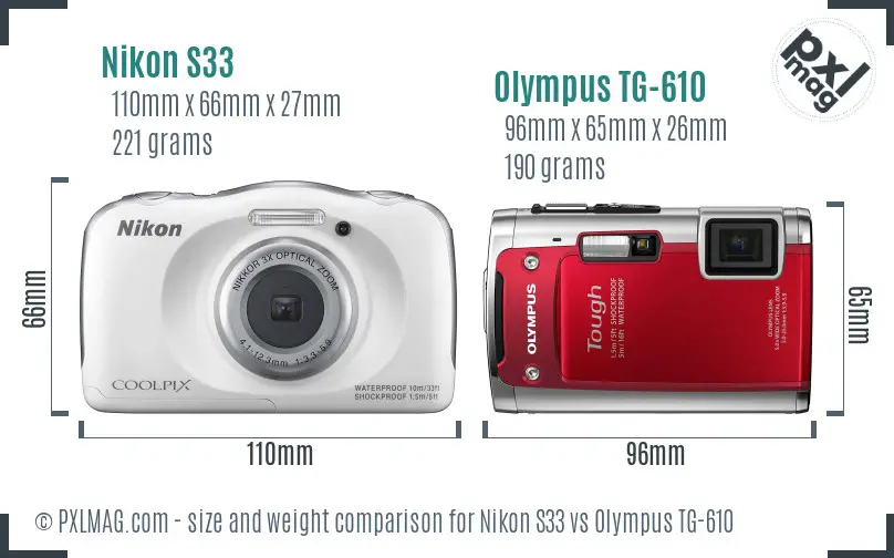 Nikon S33 vs Olympus TG-610 size comparison