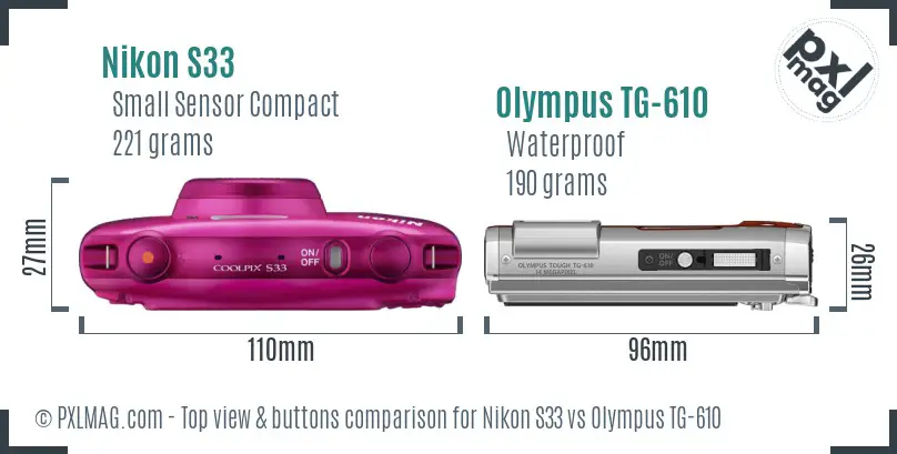 Nikon S33 vs Olympus TG-610 top view buttons comparison