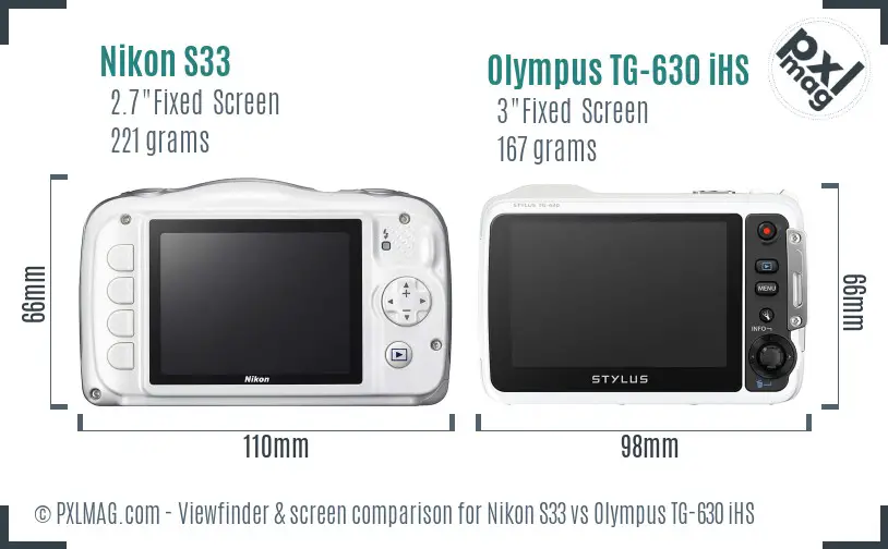 Nikon S33 vs Olympus TG-630 iHS Screen and Viewfinder comparison Nikon S33 vs Olympus TG-630 iHS Screen and Viewfinder comparison