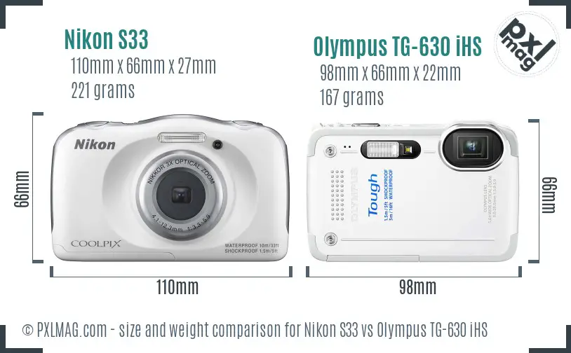 Nikon S33 vs Olympus TG-630 iHS size comparison Nikon S33 vs Olympus TG-630 iHS size comparison
