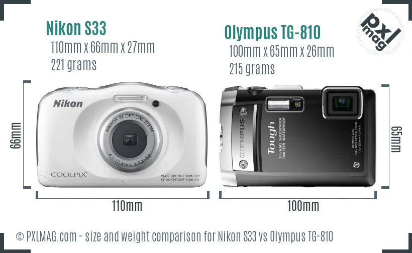 Nikon S33 vs Olympus TG-810 size comparison