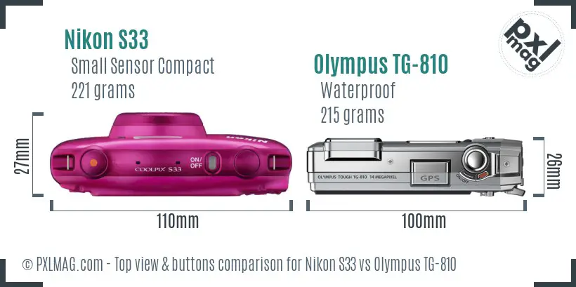 Nikon S33 vs Olympus TG-810 top view buttons comparison