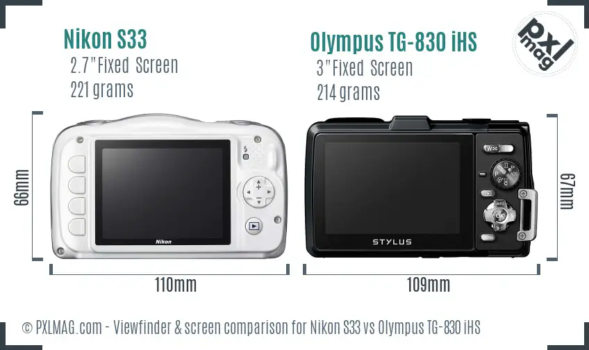 Nikon S33 vs Olympus TG-830 iHS Screen and Viewfinder comparison