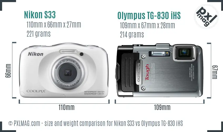 Nikon S33 vs Olympus TG-830 iHS size comparison