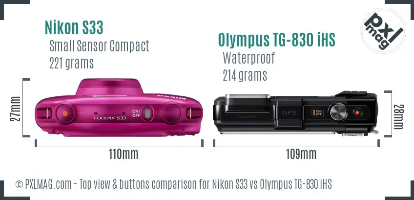 Nikon S33 vs Olympus TG-830 iHS top view buttons comparison