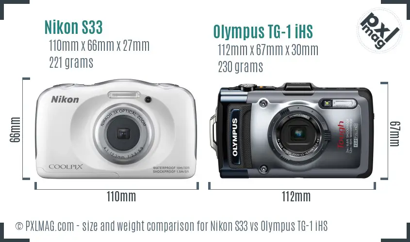 Nikon S33 vs Olympus TG-1 iHS size comparison