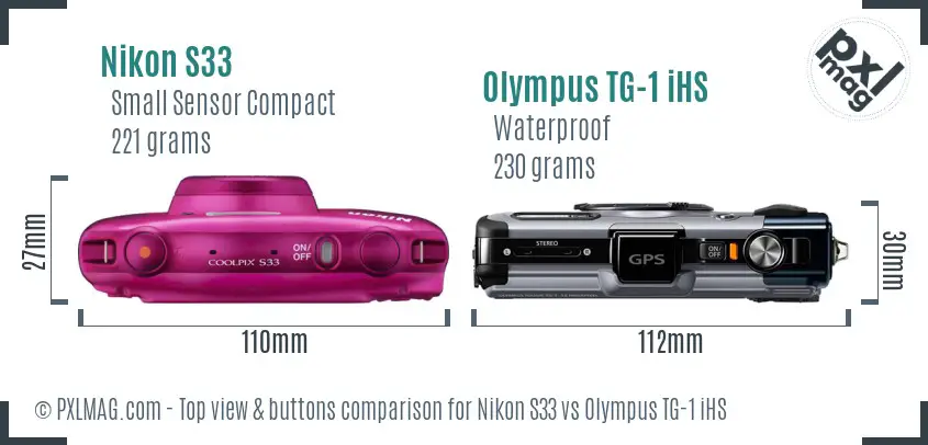 Nikon S33 vs Olympus TG-1 iHS top view buttons comparison