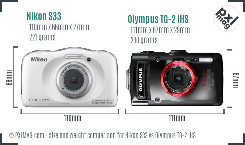 Nikon S33 vs Olympus TG-2 iHS size comparison