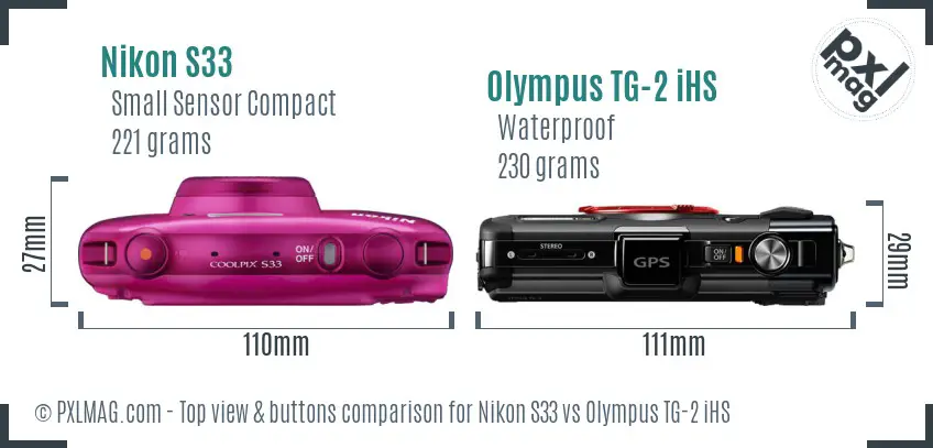 Nikon S33 vs Olympus TG-2 iHS top view buttons comparison