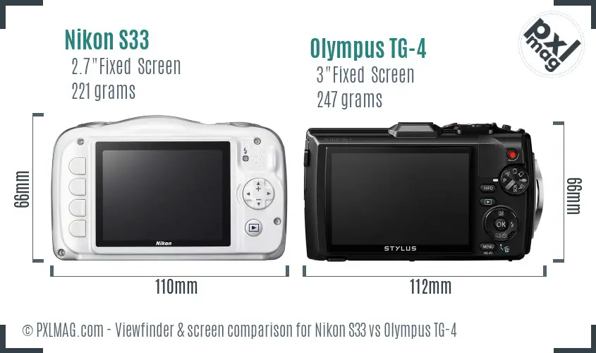 Nikon S33 vs Olympus TG-4 Screen and Viewfinder comparison