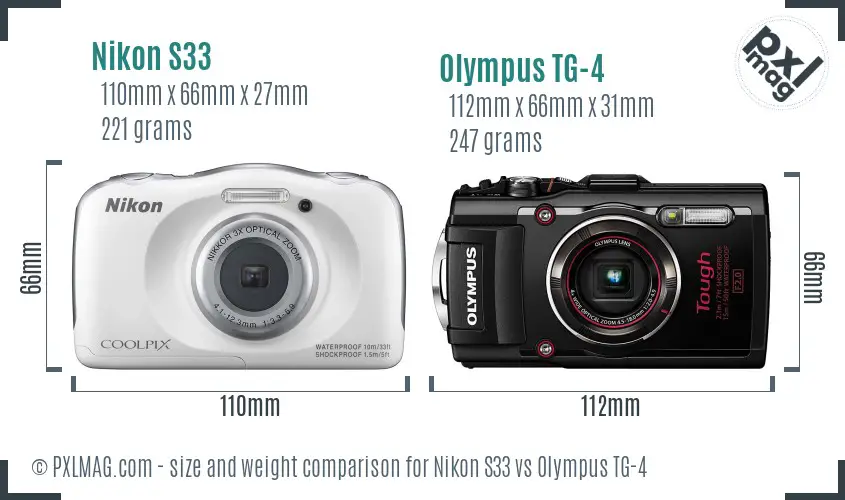Nikon S33 vs Olympus TG-4 size comparison