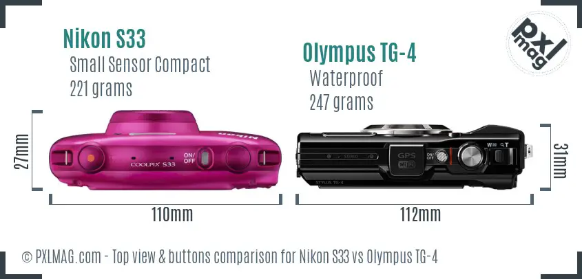 Nikon S33 vs Olympus TG-4 top view buttons comparison