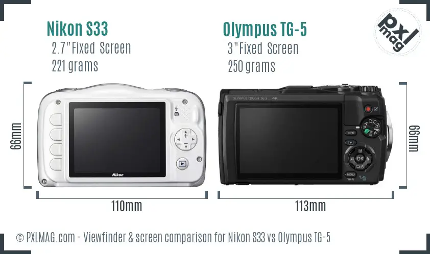 Nikon S33 vs Olympus TG-5 Screen and Viewfinder comparison