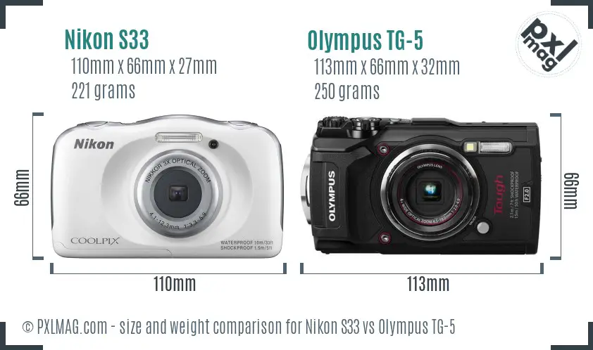 Nikon S33 vs Olympus TG-5 size comparison