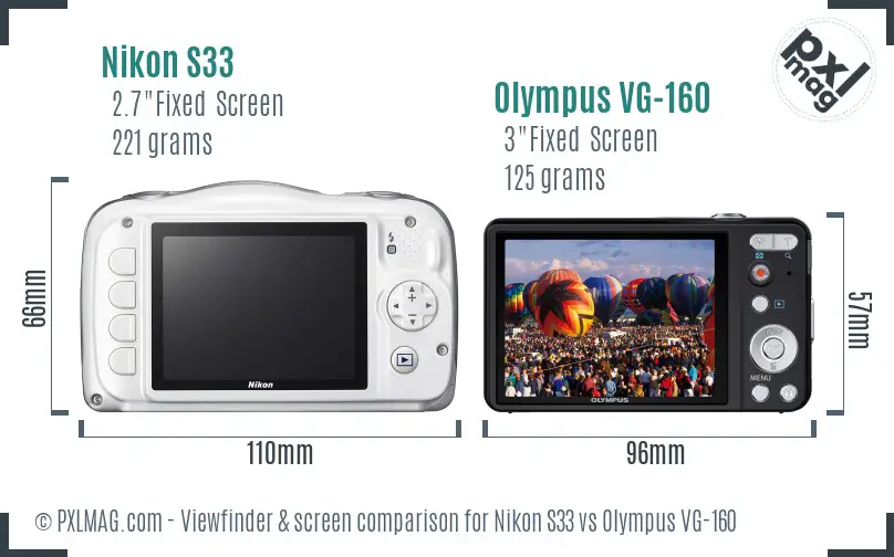 Nikon S33 vs Olympus VG-160 Screen and Viewfinder comparison