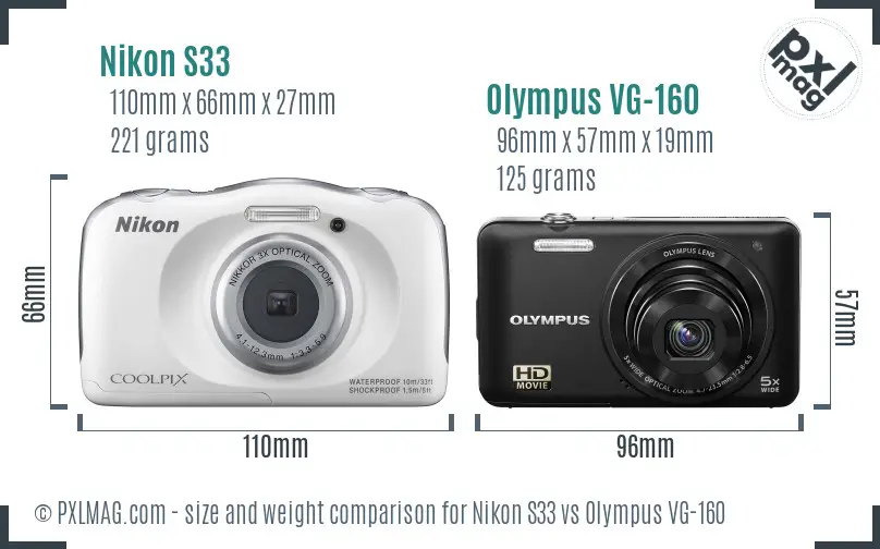 Nikon S33 vs Olympus VG-160 size comparison