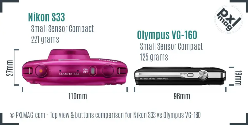 Nikon S33 vs Olympus VG-160 top view buttons comparison