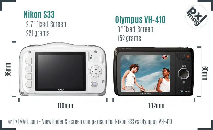 Nikon S33 vs Olympus VH-410 Screen and Viewfinder comparison