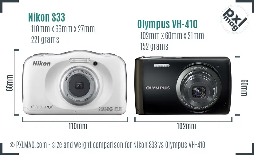 Nikon S33 vs Olympus VH-410 size comparison