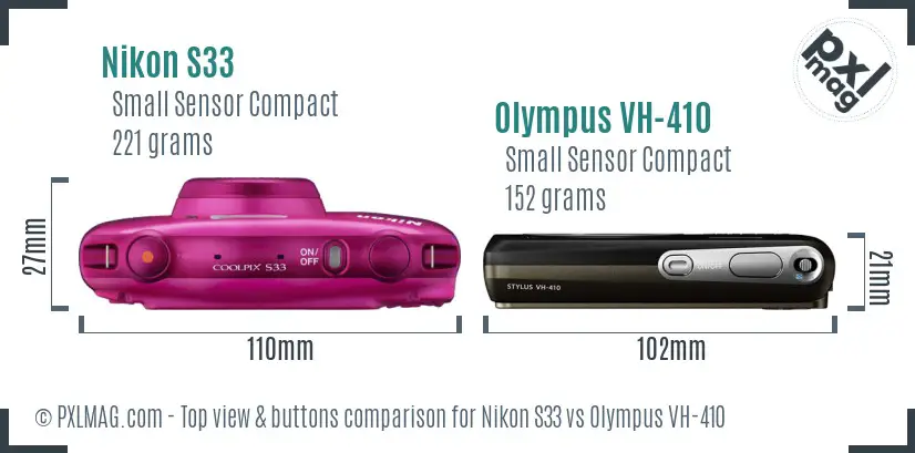 Nikon S33 vs Olympus VH-410 top view buttons comparison