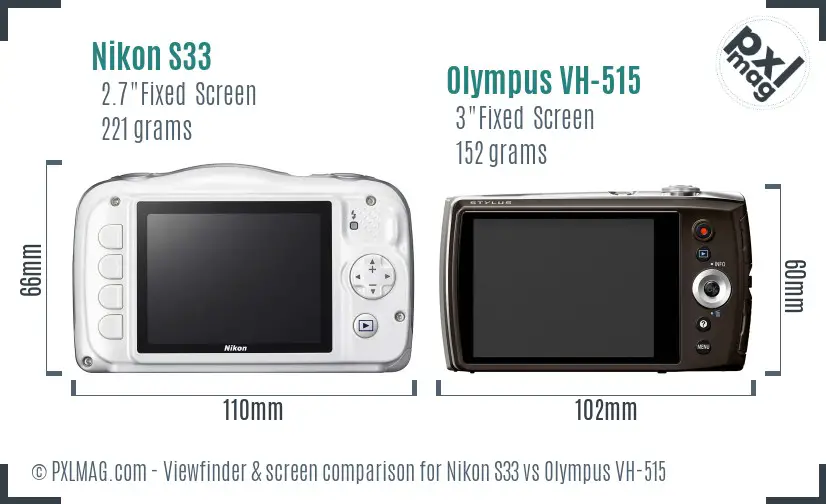 Nikon S33 vs Olympus VH-515 Screen and Viewfinder comparison