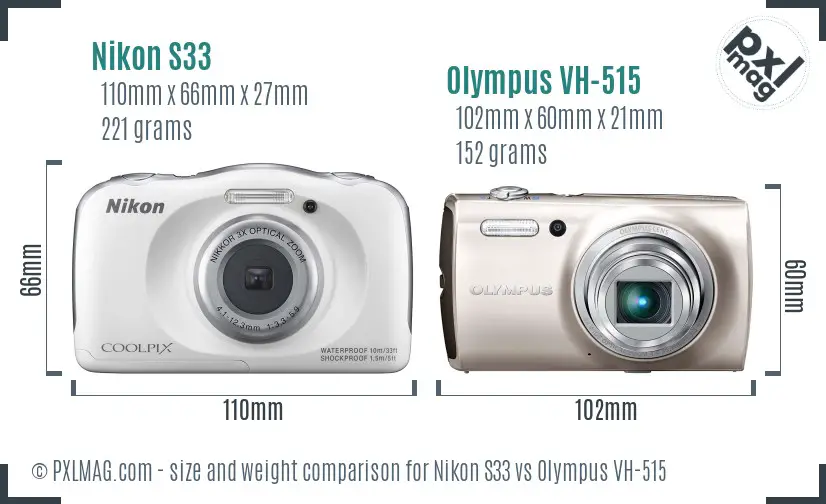 Nikon S33 vs Olympus VH-515 size comparison