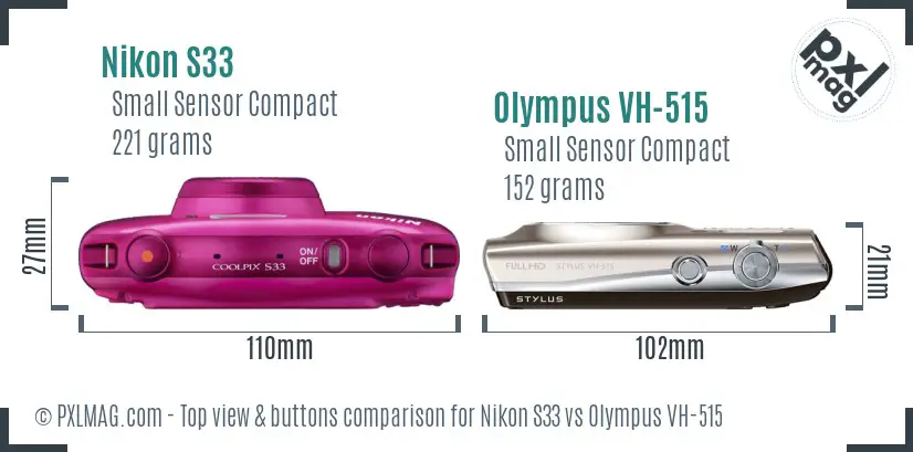 Nikon S33 vs Olympus VH-515 top view buttons comparison