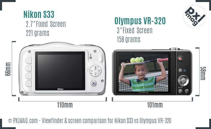 Nikon S33 vs Olympus VR-320 Screen and Viewfinder comparison