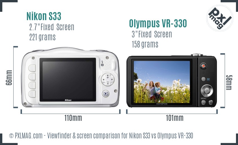 Nikon S33 vs Olympus VR-330 Screen and Viewfinder comparison