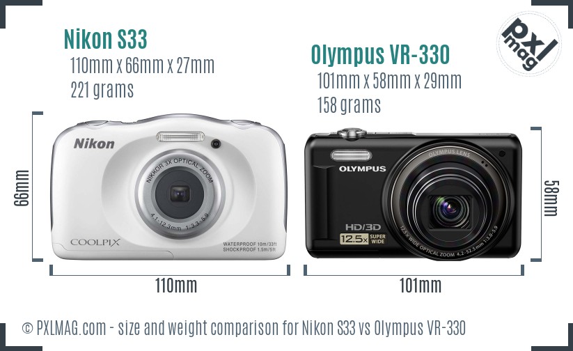 Nikon S33 vs Olympus VR-330 size comparison