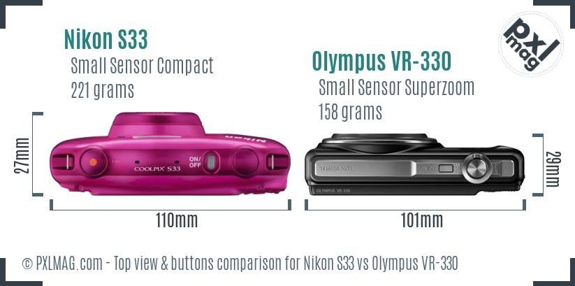 Nikon S33 vs Olympus VR-330 top view buttons comparison