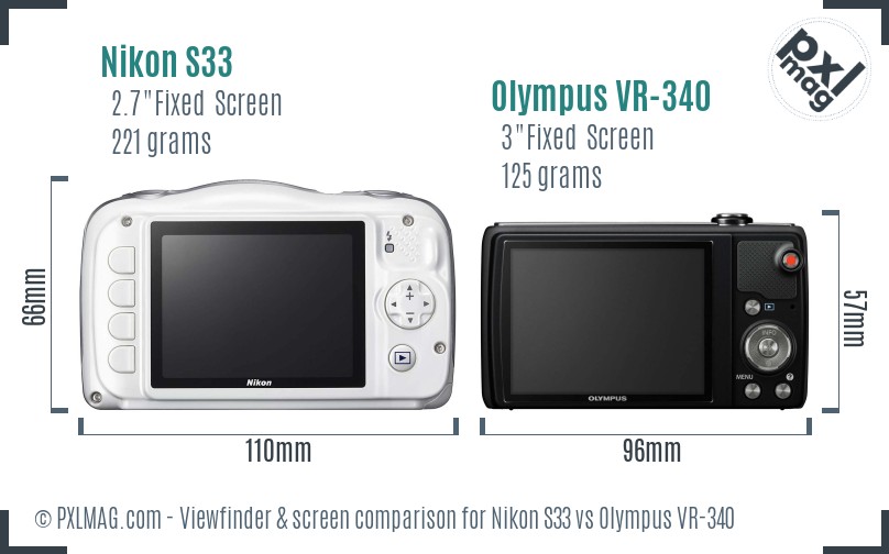 Nikon S33 vs Olympus VR-340 Screen and Viewfinder comparison