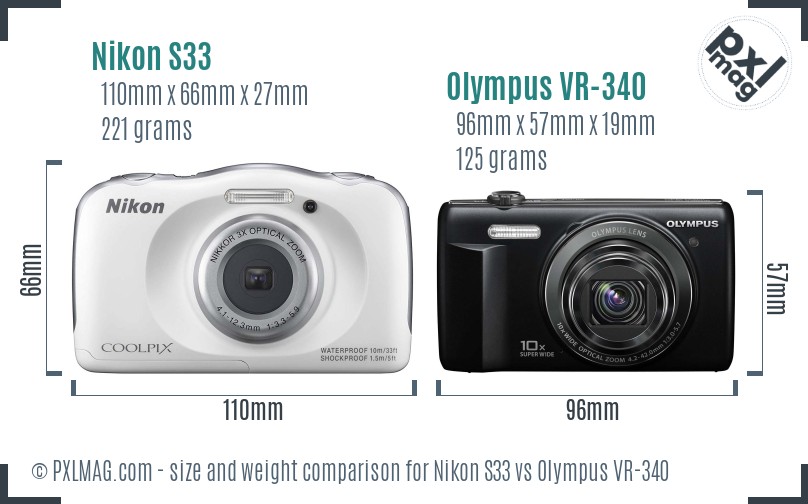 Nikon S33 vs Olympus VR-340 size comparison