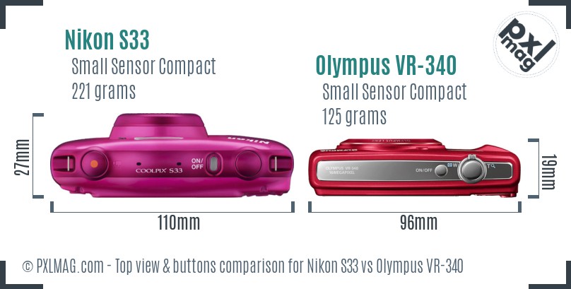 Nikon S33 vs Olympus VR-340 top view buttons comparison