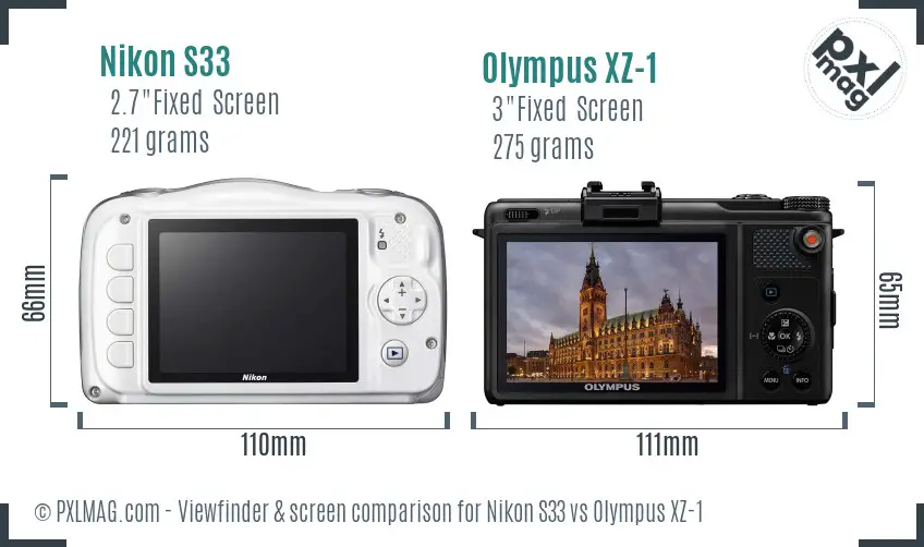 Nikon S33 vs Olympus XZ-1 Screen and Viewfinder comparison