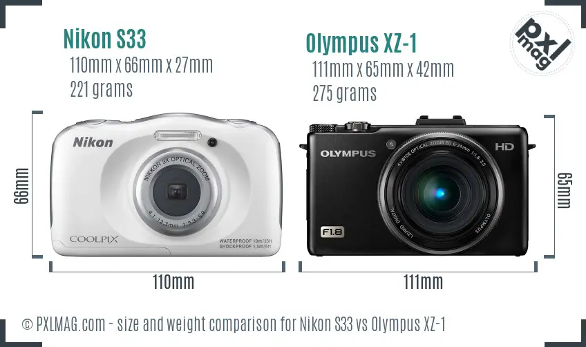 Nikon S33 vs Olympus XZ-1 size comparison
