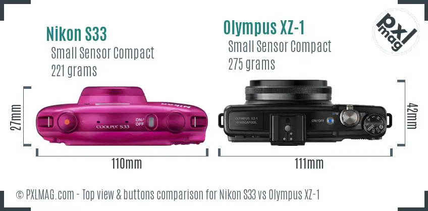 Nikon S33 vs Olympus XZ-1 top view buttons comparison