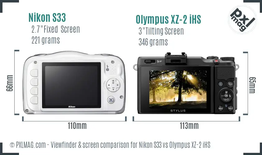 Nikon S33 vs Olympus XZ-2 iHS Screen and Viewfinder comparison