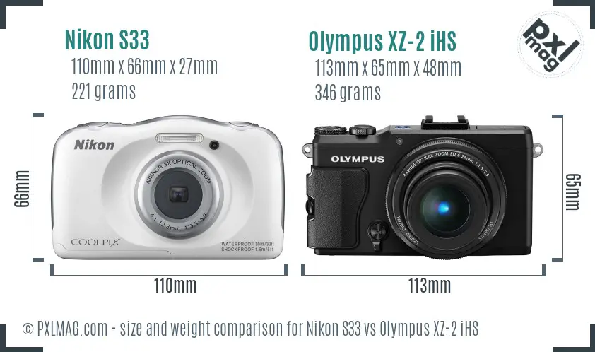 Nikon S33 vs Olympus XZ-2 iHS size comparison
