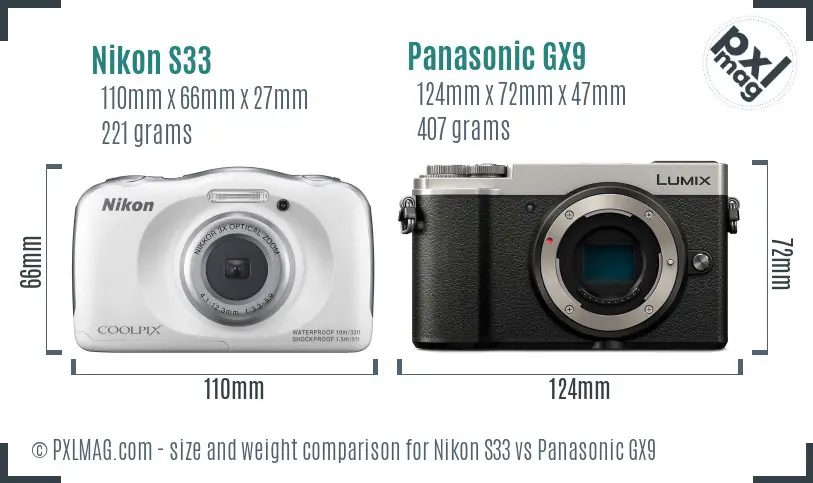 Nikon S33 vs Panasonic GX9 size comparison