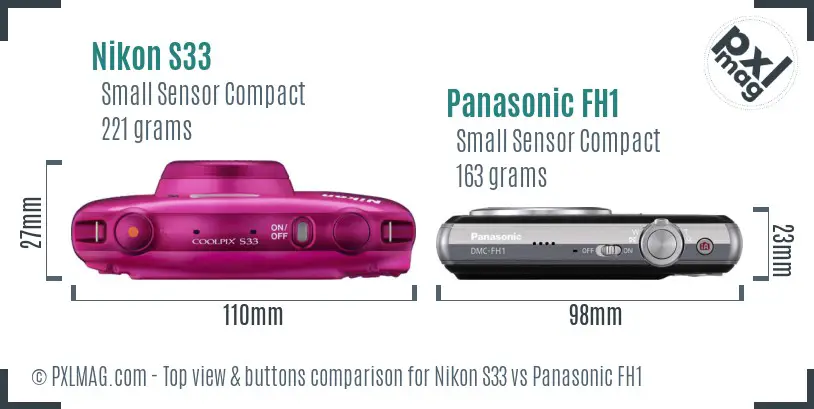 Nikon S33 vs Panasonic FH1 top view buttons comparison