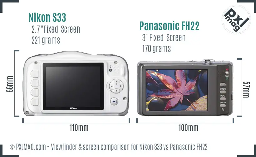 Nikon S33 vs Panasonic FH22 Screen and Viewfinder comparison