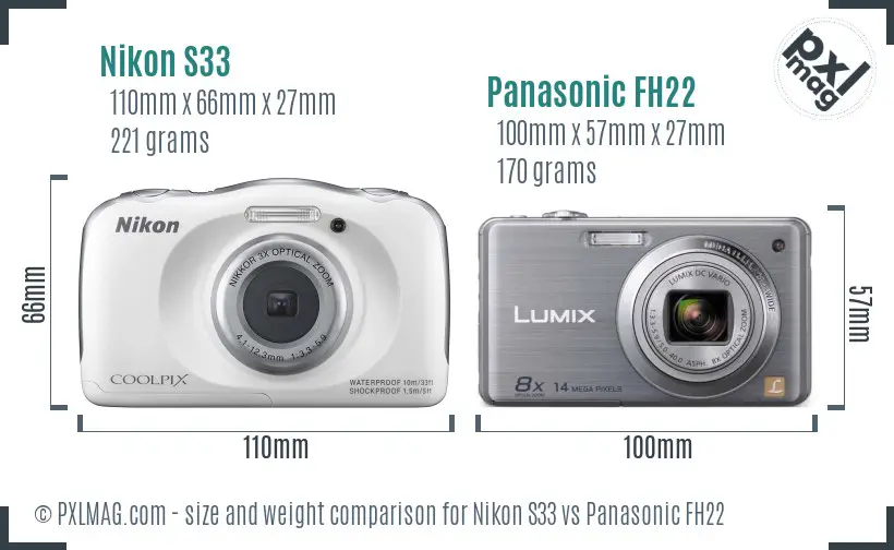 Nikon S33 vs Panasonic FH22 size comparison