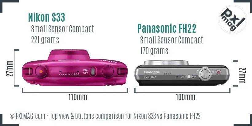 Nikon S33 vs Panasonic FH22 top view buttons comparison