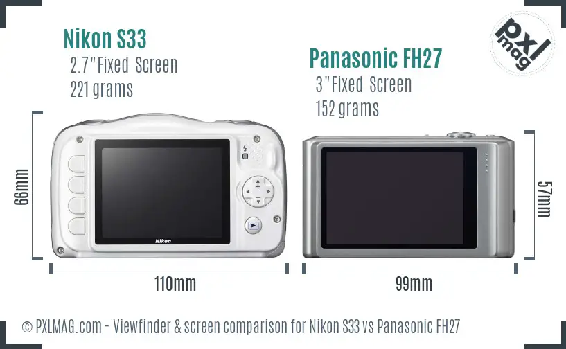Nikon S33 vs Panasonic FH27 Screen and Viewfinder comparison
