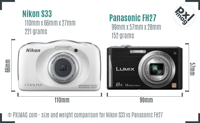 Nikon S33 vs Panasonic FH27 size comparison