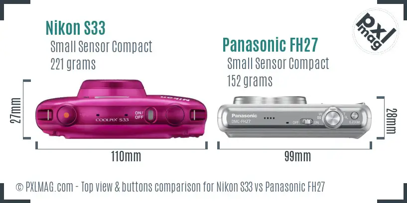 Nikon S33 vs Panasonic FH27 top view buttons comparison