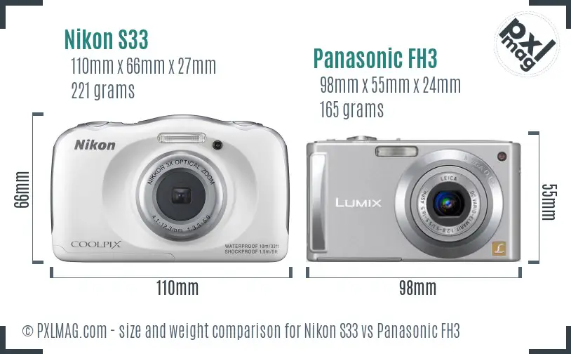 Nikon S33 vs Panasonic FH3 size comparison