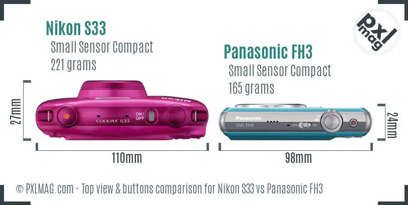 Nikon S33 vs Panasonic FH3 top view buttons comparison